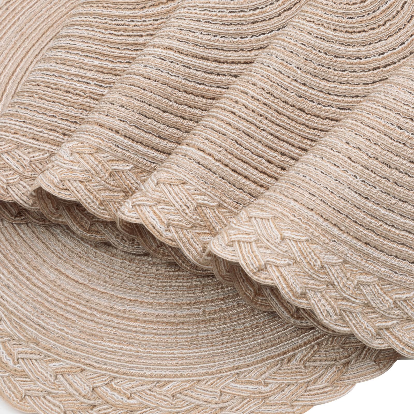 SHACOS 15 inch Round Placemats Set of 6 Boho Woven Braided Border Table Mats Washable Heat Resistant Circle Place Mats for Dining Table, Beige - Image 3