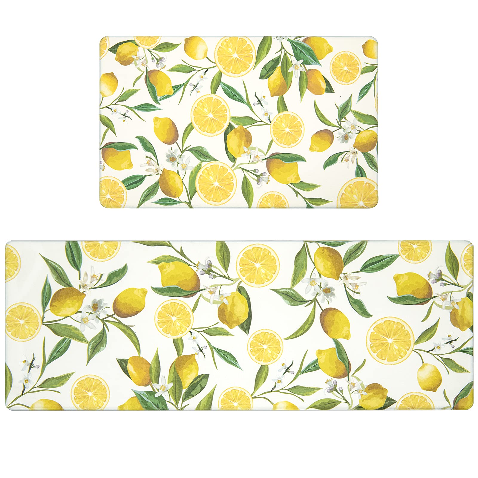 SHACOS Anti Fatigue Lemon Kitchen Rugs Mats Set of 2 Pieces Non Slip Soft Cushioned Wipeable Kitchen Mats for Floor Standing Mats, 17"x27.5"+17"x47", White - Image 9