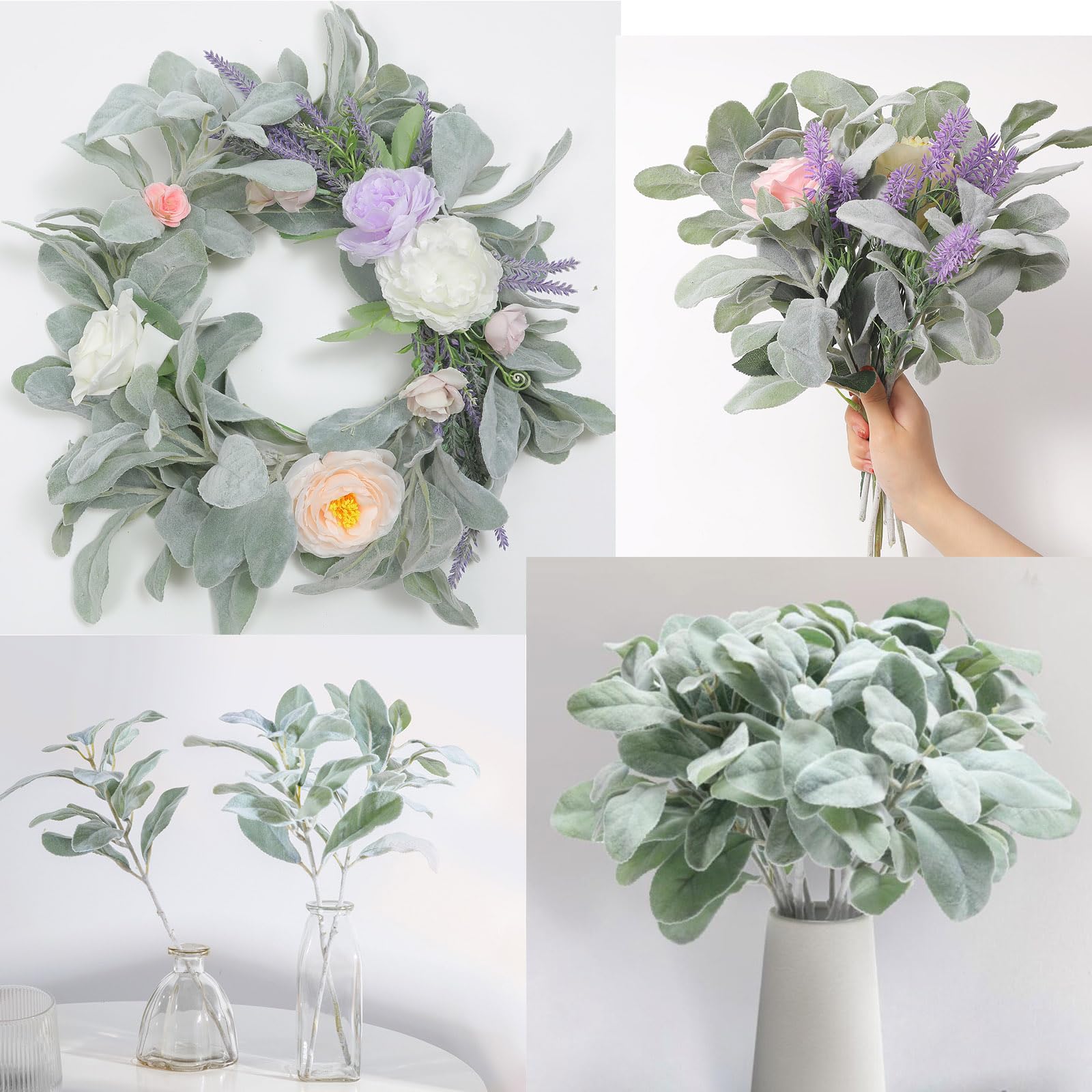 SHACOS Artificial Flocked Lambs Ear Stem 12 Pieces Lamb's Ear Branch Foliage Pick Greenery Leaf Flower Spray for Home Wedding DIY Floral Arrangement - Image 8