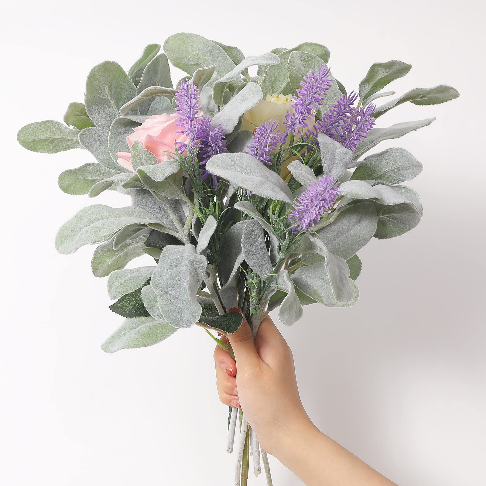SHACOS Artificial Flocked Lambs Ear Stem 12 Pieces Lamb's Ear Branch Foliage Pick Greenery Leaf Flower Spray for Home Wedding DIY Floral Arrangement - Image 9